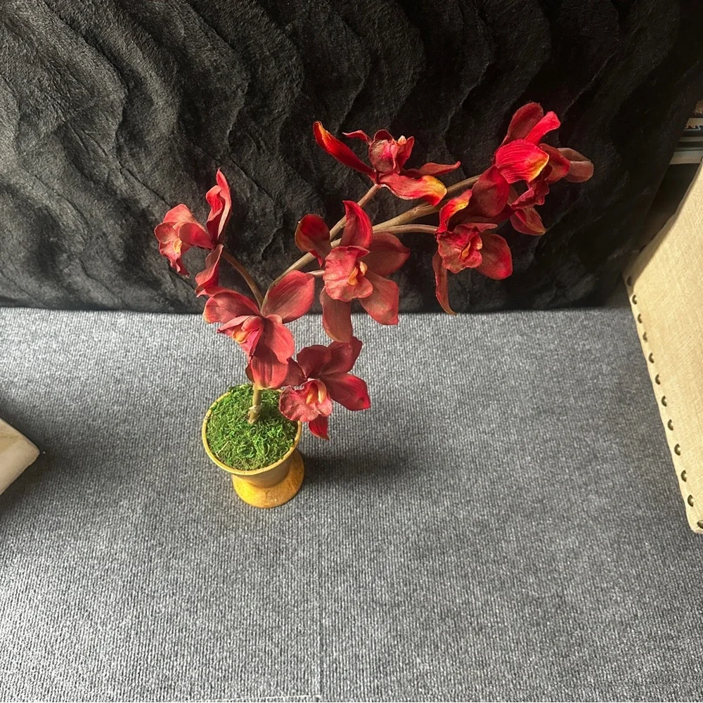 Cymbidium Orchid in Gold Pot Faux